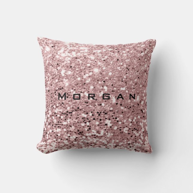 Glitter Name Fashion Sequin Pink Blush Powder Rose Cushion (Front)