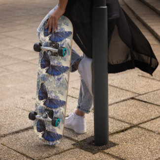 Glitter Navy Blue Butterfly With Floral Background Skateboard