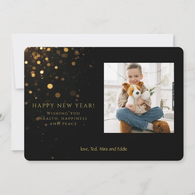 Glitter New Year Photo Holiday Card (Front)