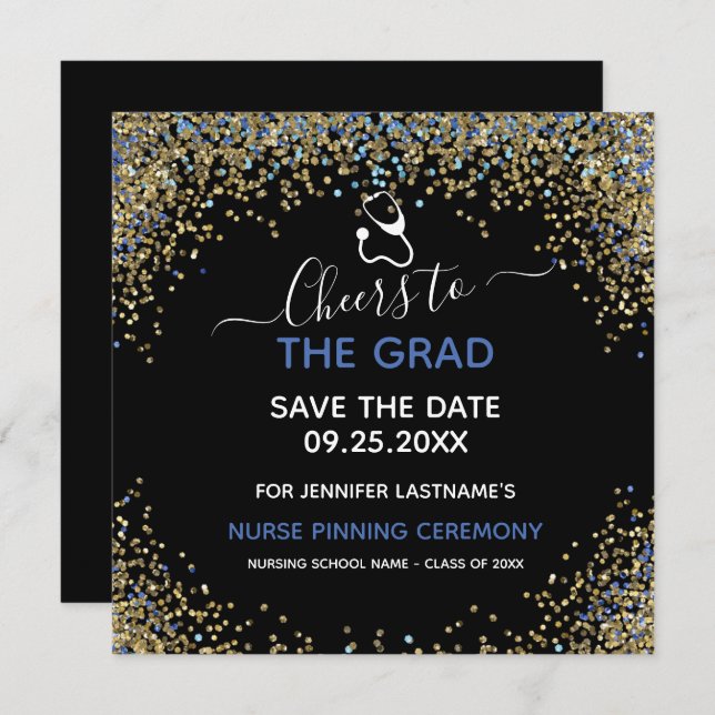 Glitter Nurse Graduation Pinning Save the Date Card (Front/Back)