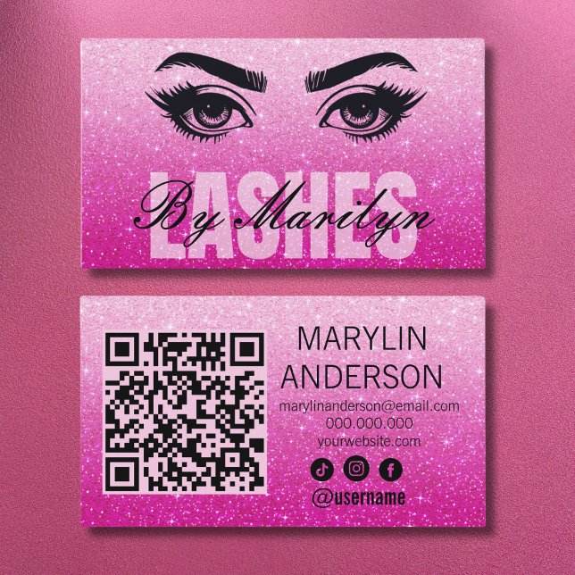 Glitter Ombre Elegant Lash Scannable QR Code Business Card (Creator Uploaded)