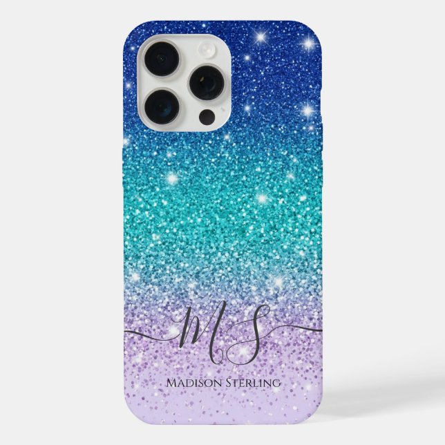 Glitter Ombre Monogram iPhone Case | Personalised  (Back)