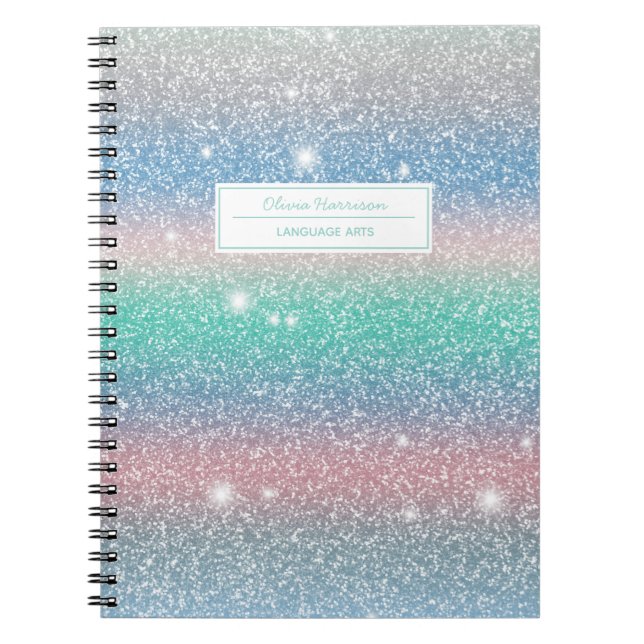 Glitter Ombre Rainbow Name and Subject Notebook (Front)