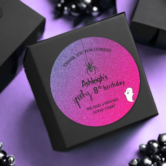 Glitter Ombre Spider Ghost Halloween Glam Favour Classic Round Sticker (Creator Uploaded)
