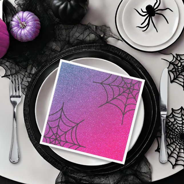 Glitter Ombre Spider Web Teal Pink Purple Napkin (Creator Uploaded)
