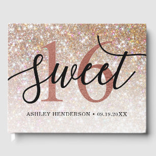 Glitter Ombre Sweet 16 Birthday Guest Book