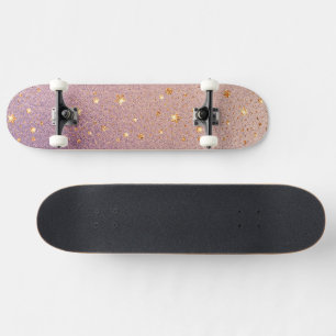 Glitter on Rose Gold & Purple Foil Texture Skateboard