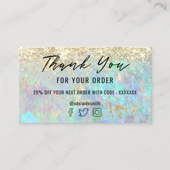 glitter opal background thank you business card (Front)