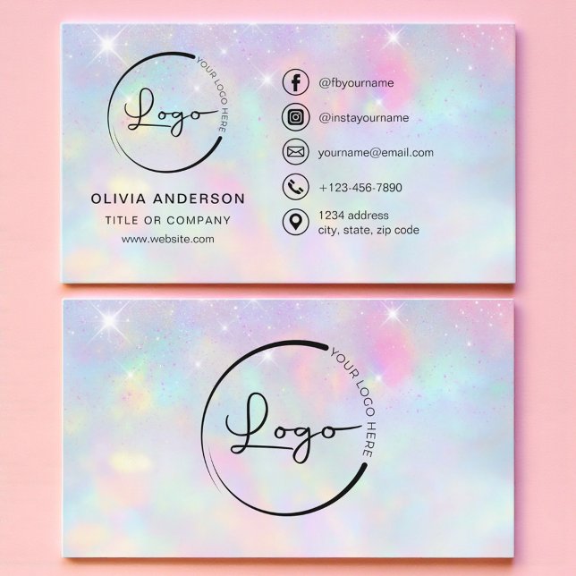 Glitter Opal Business Logo Social Media Business Card (Creator Uploaded)