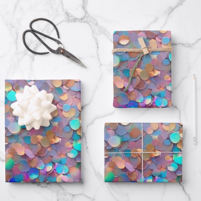 Glitter Opal Modern Holographic Collection Wrapping Paper Sheet (Front)