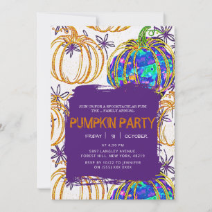 Glitter Opal Pumpkin Halloween Invitation