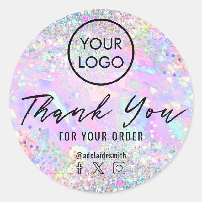 glitter opal thank you classic round sticker (Front)