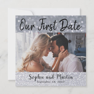 Glitter Our First Date Photo Love Couple Gift Card