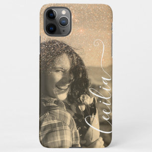 Glitter Overlay Sepia Photo Template Custom Name iPhone 11Pro Max Case