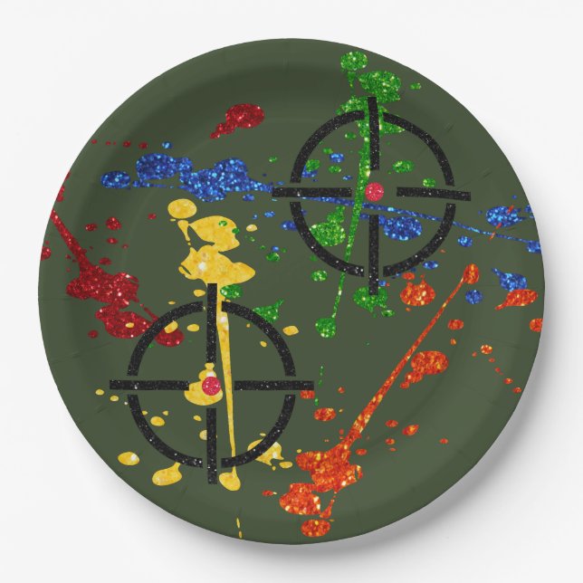 Glitter Paintball Party Targets Paper Plates (Front)