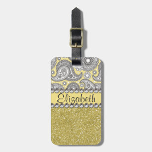 Glitter Paisley Rhinestone Print Pattern Luggage Tag