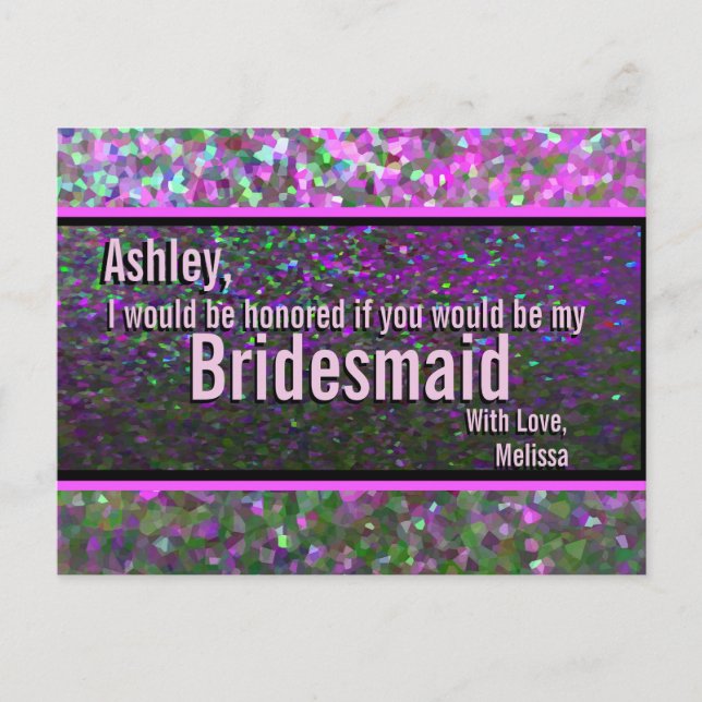 Glitter Party Glam - Will You Be My Bridesmaid? Invitation Postcard (Front)