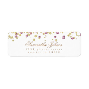 Glitter party rose and gold return address