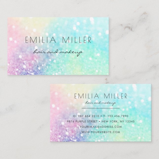 Glitter Pastel Bokeh Girly Colourful Pattern Business Card (Front/Back)