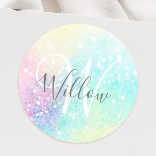 Glitter Pastel Bokeh Girly Colourful Pattern Classic Round Sticker