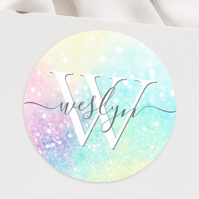 Glitter Pastel Bokeh Girly Colourful Pattern Classic Round Sticker (Creator Uploaded)