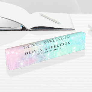Glitter Pastel Bokeh Girly Colourful Pattern Nameplate