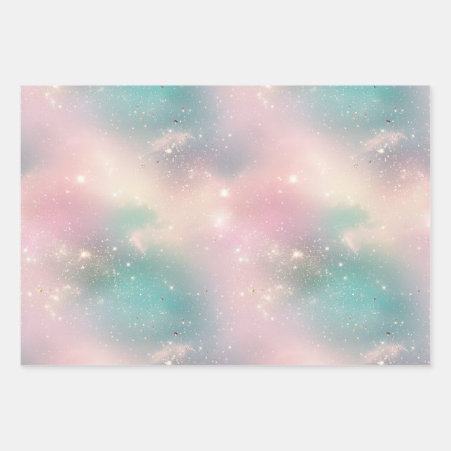 Glitter Pastel Milky Way Galaxy Custom Name Wrapping Paper Sheet (Front)