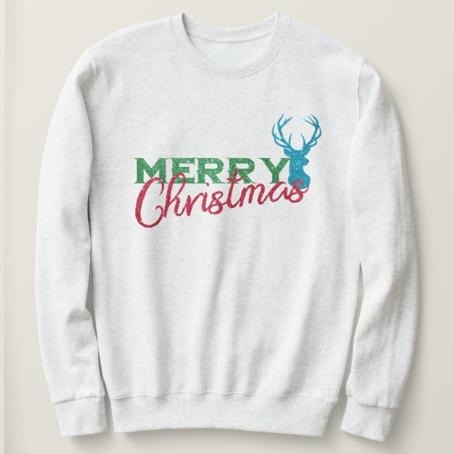 Glitter Pattern Reindeer, Merry  Christmas Design  Sweatshirt (Design Front)