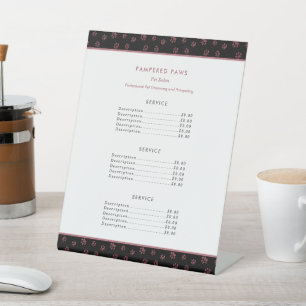 Glitter Paw Prints Rose Gold Pet Salon Services Pedestal Sign