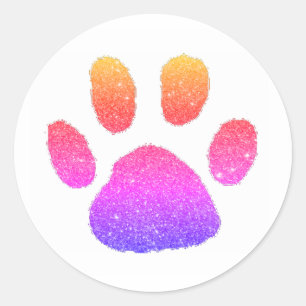 Glitter pawprint classic round sticker