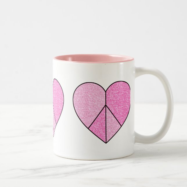 Glitter Peace Sign Hearts Two-Tone Coffee Mug (Right)