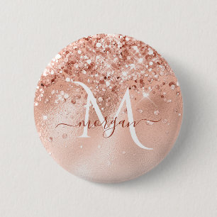 Glitter Peach Rose Gold Monogram 6 Cm Round Badge