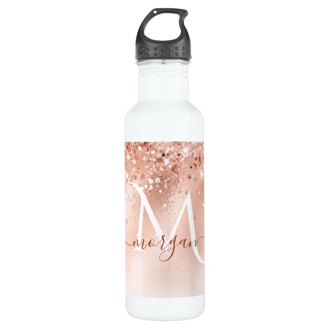 Glitter Peach Rose Gold Monogram 710 Ml Water Bottle (Front)
