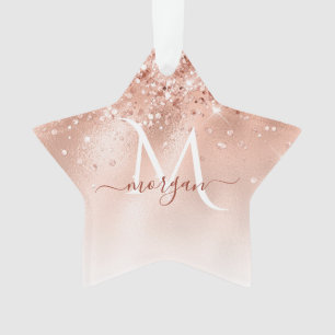 Glitter Peach Rose Gold Monogram Ornament