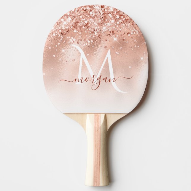 Glitter Peach Rose Gold Monogram Ping Pong Paddle (Front)