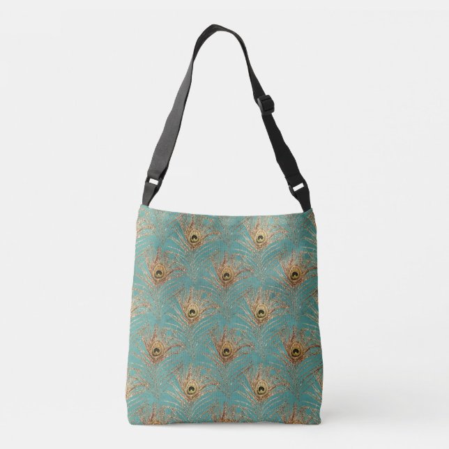 Glitter Peacock Feathers Pattern  Crossbody Bag (Back)