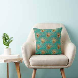 Glitter Peacock Feathers Pattern Cushion