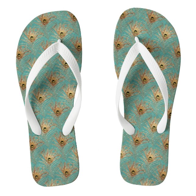 Glitter Peacock Feathers Pattern   Jandals (Footbed)