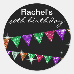 Glitter Pennant Flags 40th Birthday Celebration Classic Round Sticker