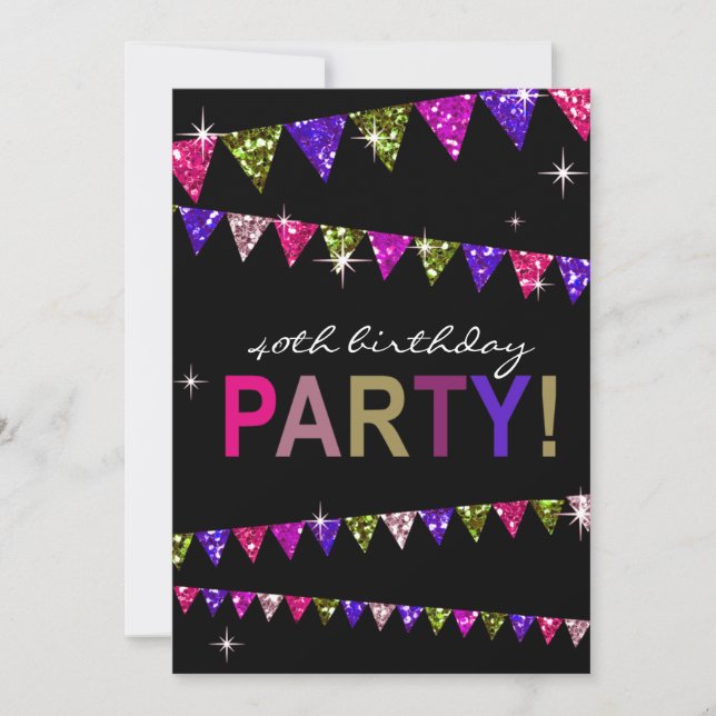 Glitter Pennant Flags 40th Birthday Celebration Invitation (Front)