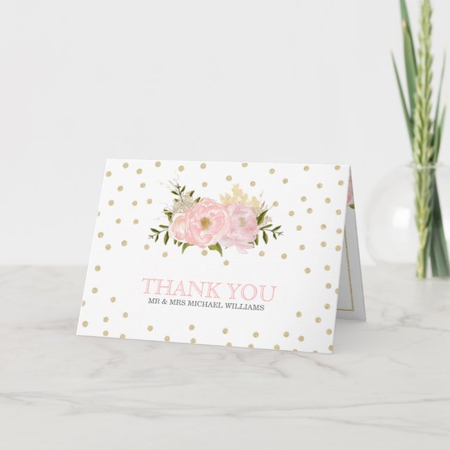 Glitter Peony Wedding Thank You Cards (Front)