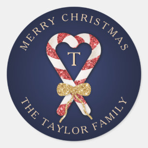 Glitter Personalised Monogram Merry Christmas Classic Round Sticker