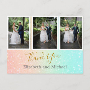 Glitter Photo Collage Elegant Wedding Thank You Postcard