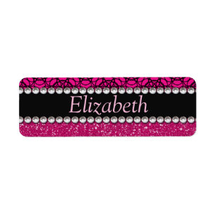 Glitter Pink and Black Pattern Rhinestones