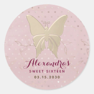 Glitter Pink and Gold Birthday Classic Round Sticker
