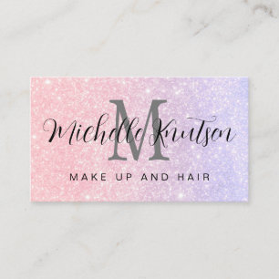 Glitter Pink and Purple Makeup Artist Hair Salon Business Card