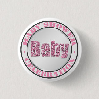 Glitter Pink Baby Shower Celebration Buttons