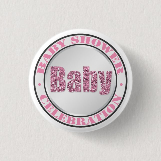 Glitter Pink Baby Shower Celebration Buttons (Front)