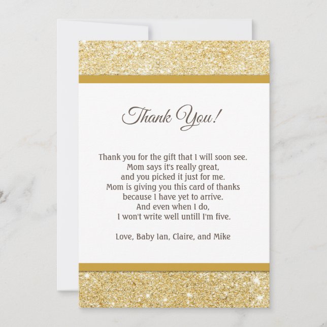 Glitter Pink Baby Shower Thank You Card Note Gold (Front)
