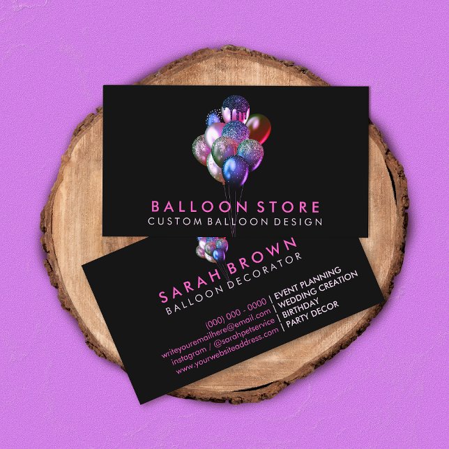 Glitter Pink Balloons for Event Planning and Party Business Card (Creator Uploaded)